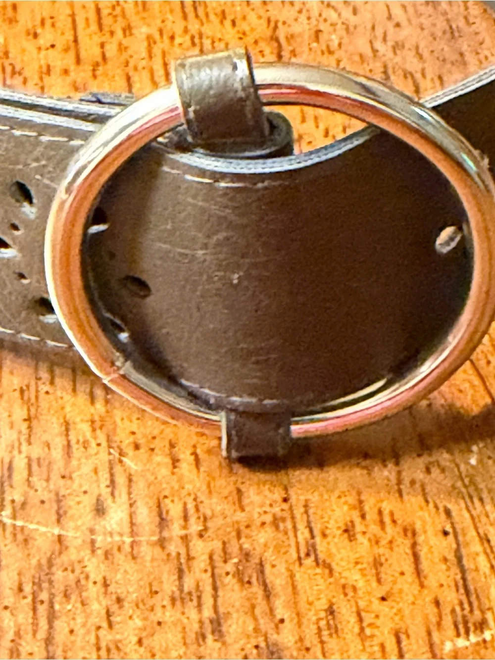 Women's Brown Leather Floral Cutout Belt with Double Ring Buckle
